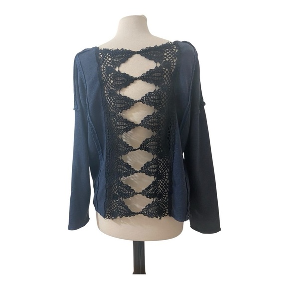Free People Victorian Lace Crochet Sweater Pullover Oversized Sweatshirt MED - Picture 8 of 11